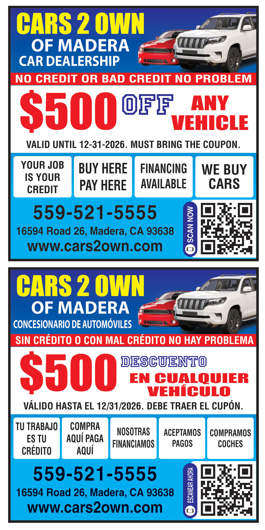 CARS 2 OWN OF MADERA