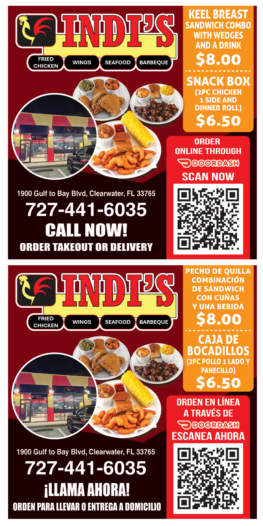 KEEL BREAST SANDWICH COMBO WITH WEDGES AND A DRINK FOR $8.00