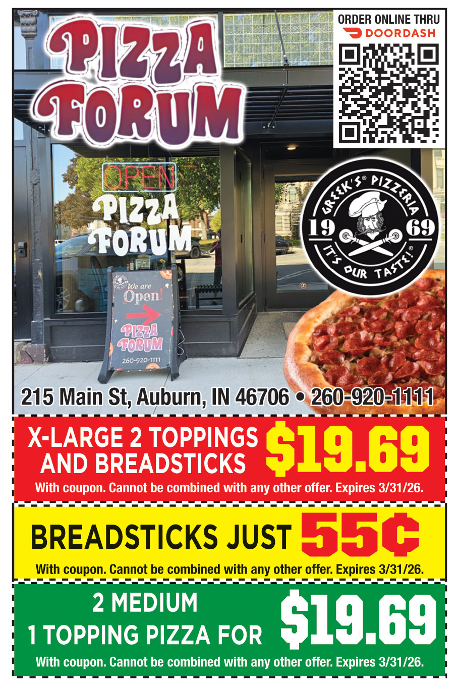 X-LARGE 2 TOPPINGS AND BREADSTICKS $19.69