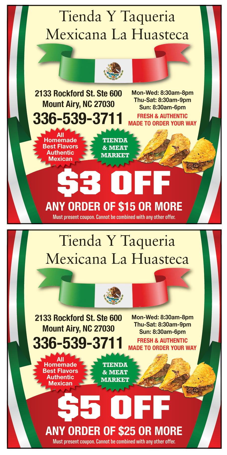 $3 OFF ON ANY ORDER OF $15 OR MORE