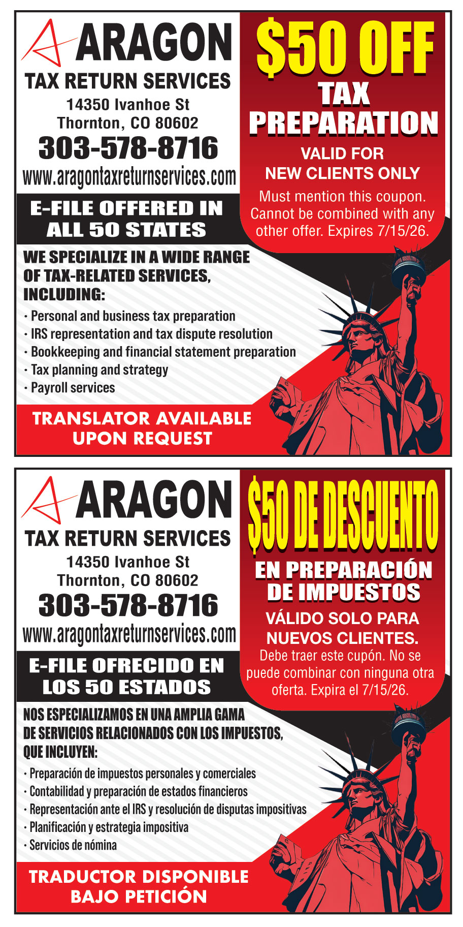 ARAGON TAX RETURN SERVICE