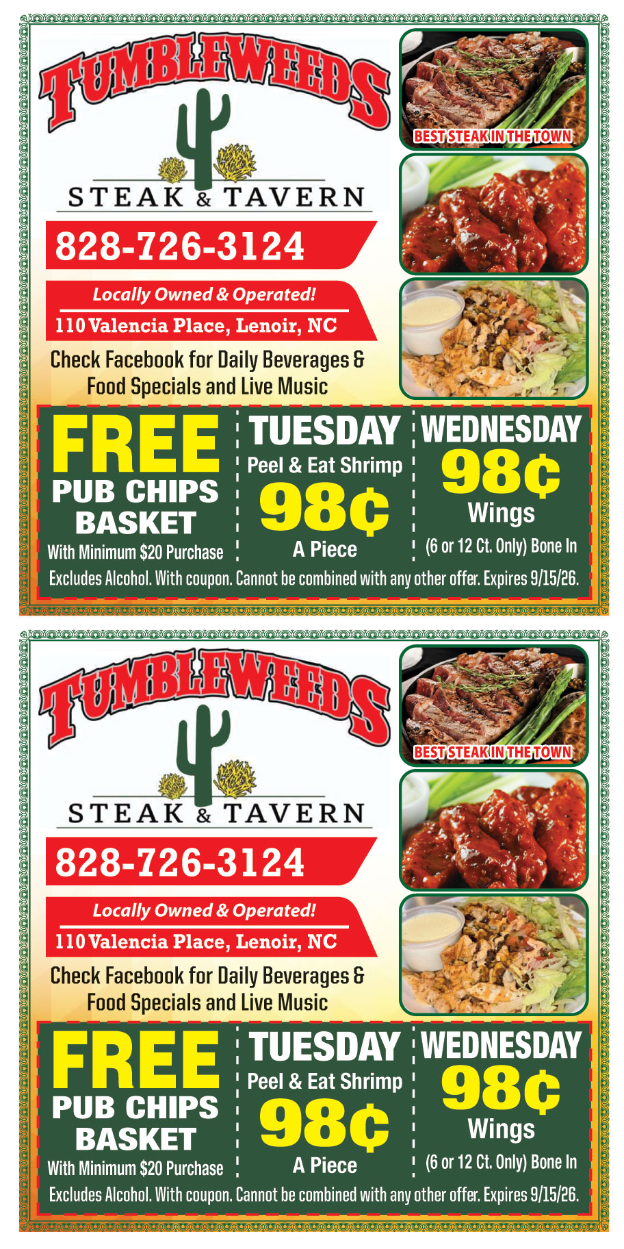 FREE PUB CHIPS BASKET WITH MINIMUM $20 PURCHASE