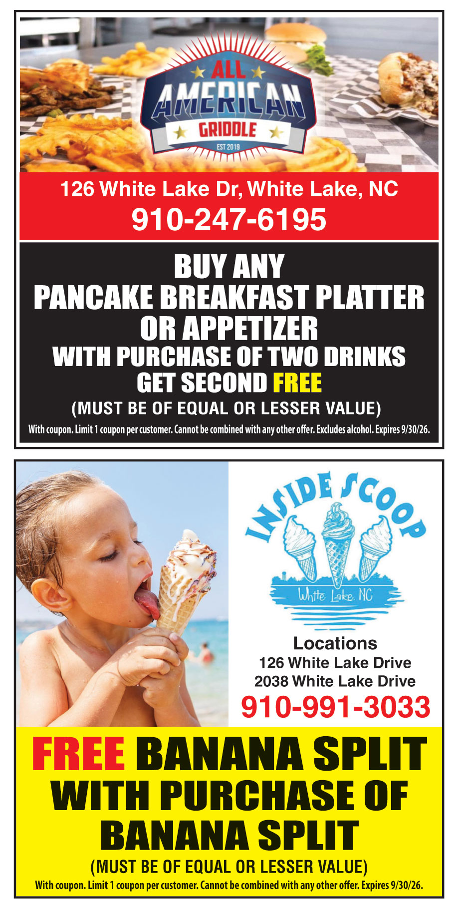 BUY ANY PANCAKE BREAKFAST PLATTER OR APPETIZER WITH PURCHASE OF TWO DRINKS GET SECOND FREE
