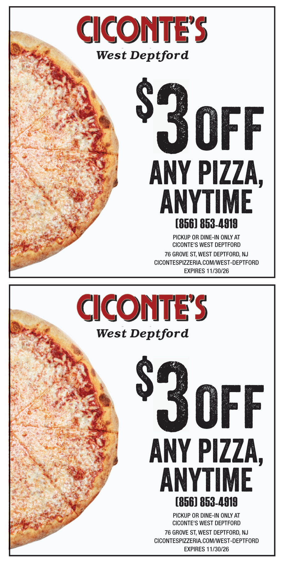 $3 OFF ON ANY PIZZA, ANYTIME