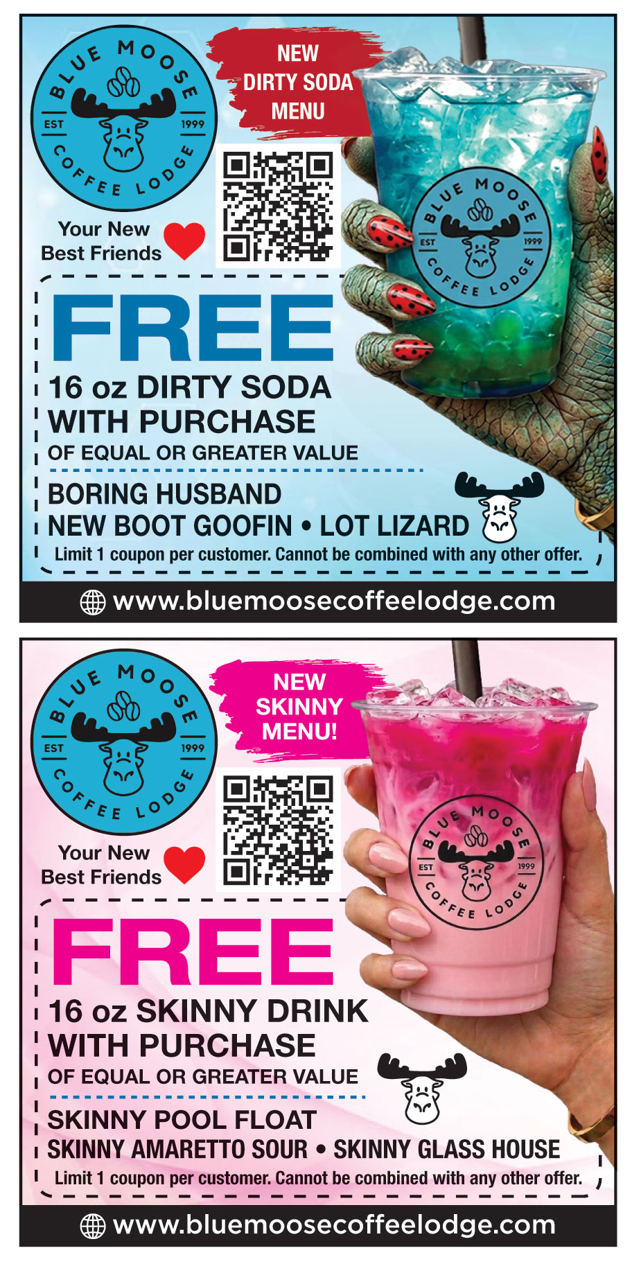 FREE 16 OZ DIRTY SODA WITH PURCHASE OF EQUAL OR GREATER VALUE
