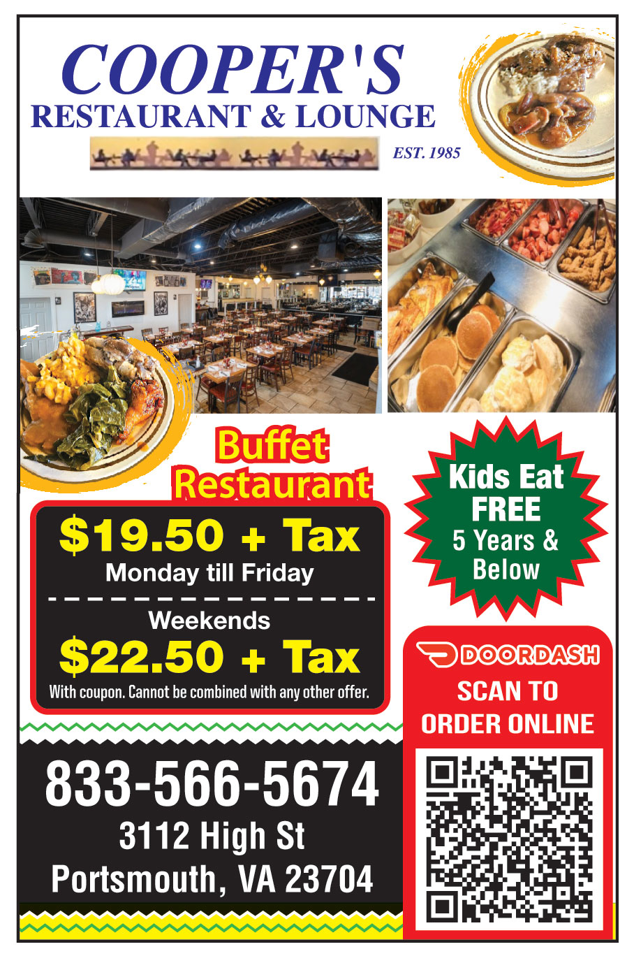 KIDS EAT FREE 5 YEARS & BELOW