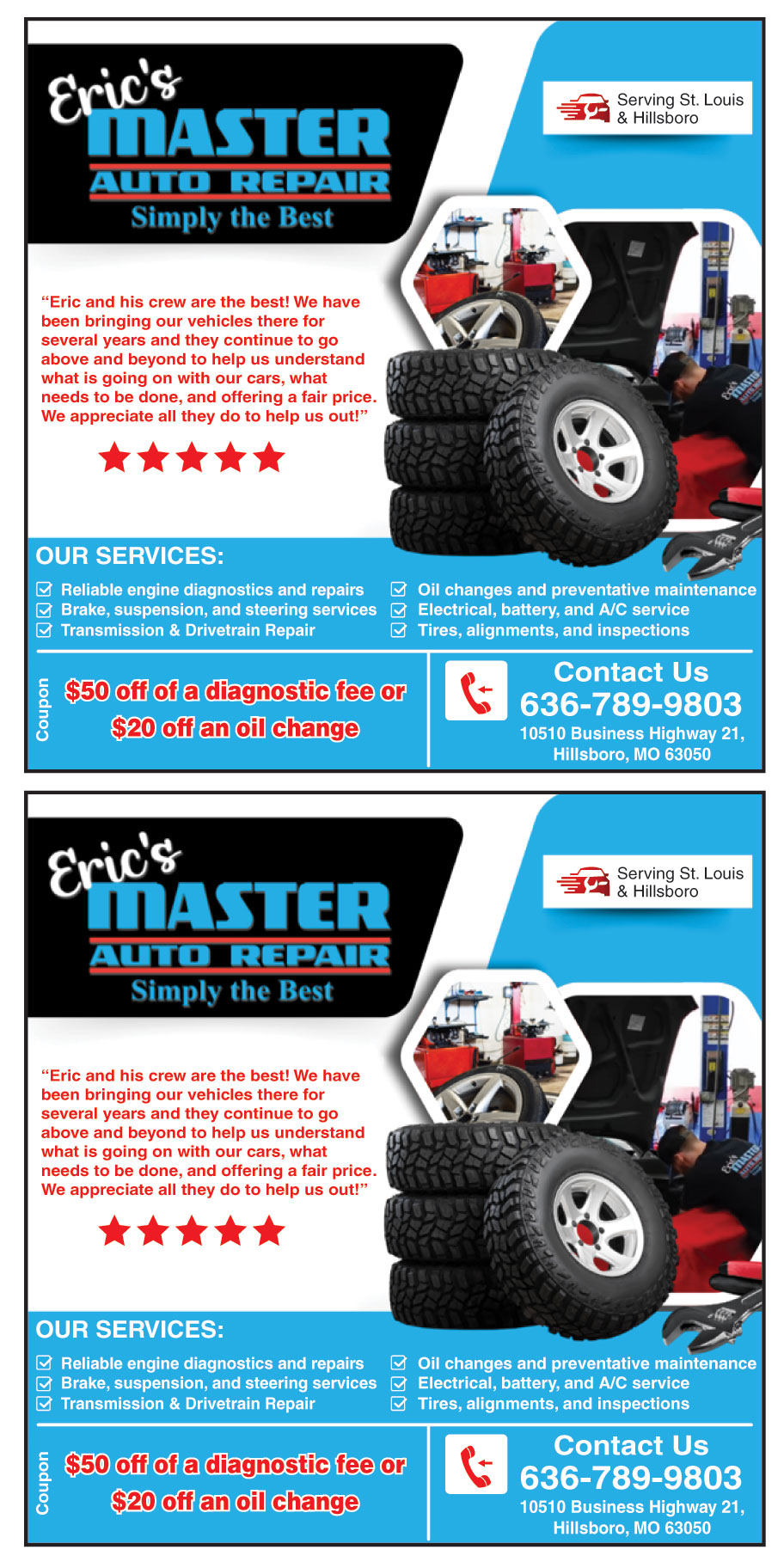 $50 OFF OF A DIAGNOSTIC FEE OR $20 OFF AN OIL CHANGE
