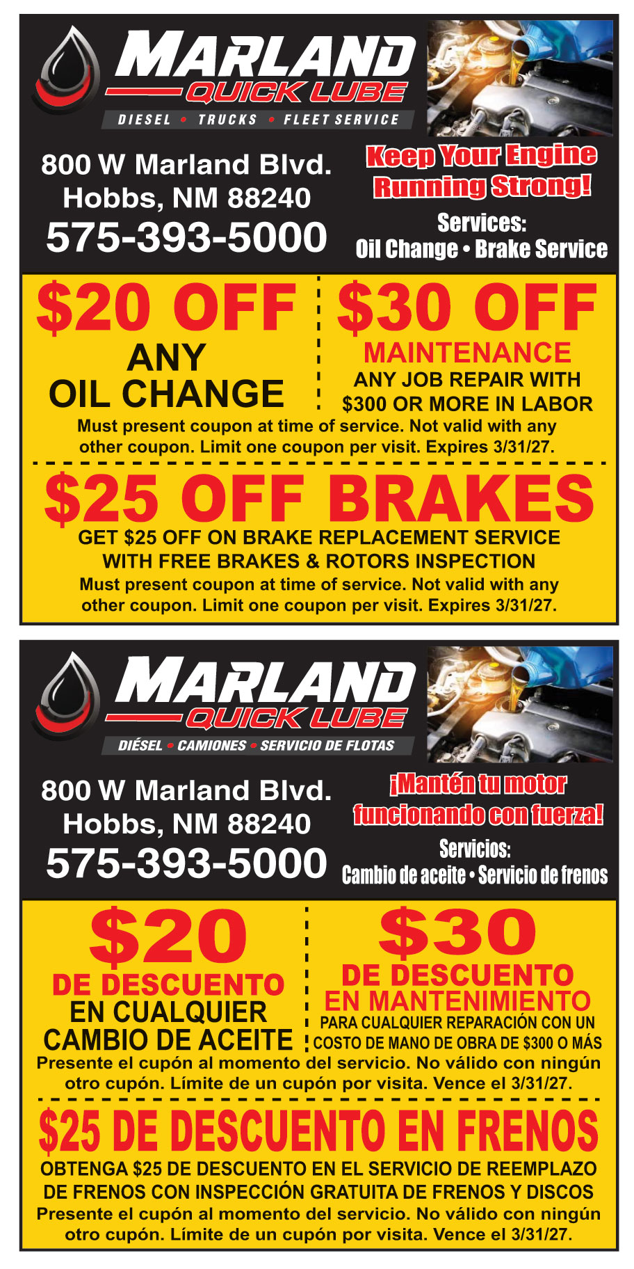 $20 OFF ON ANY OIL CHANGE
